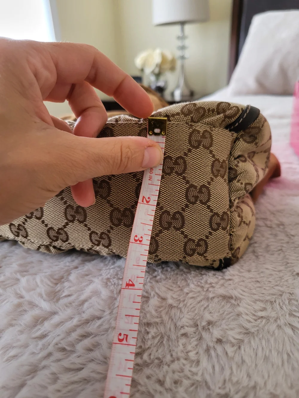Gucci Beige GG Canvas and Brown Leather Top Handle Bag - Picture 8 of 15